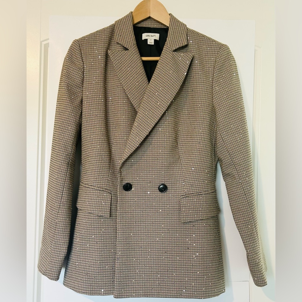 On 34th Plaid Blazer in Tan and Black